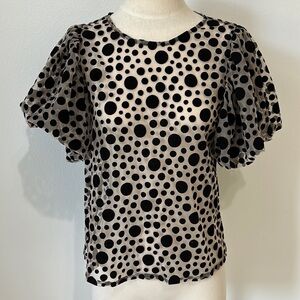Haute Monde Polka Dot Puff Sleeve Sheer Top - L